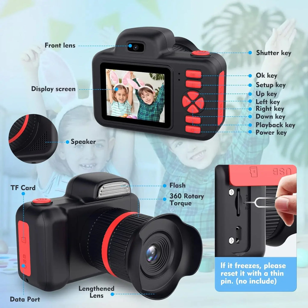 Kids Camera Toys Flash 1080P Photo Video Mini Camera 2.0 Inch Screen Long Lens Zoom Child Digital Camera Birthday Festvial Gifts