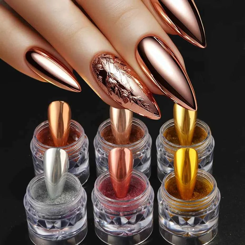 Silver Color Metal Nail Powder Set, Ideal for Shiny Effect, Metallic Glossy Finish, Smooth Application