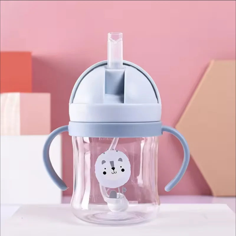 250ml Double Handle Baby Drinking Cup Feeding Bottle With Straw Gravity Ball Wide Caliber Drinking Milk Water Bottle With Handle