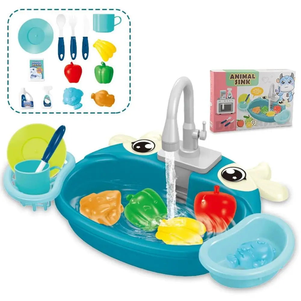 Kids Kitchen Sink Toys Electric Dishwasher Playing Toy with Running Water Pretend Play Food Fishing Toy Role Playing Girls Gift