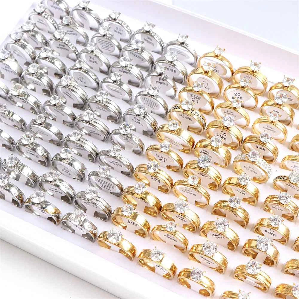 10/20 Pcs/Lot Fashion Multi Style Stainless Steel Jewelry Rings Zircon Crystal Spinner 5 Colors Punk Spikes For Womens Mens Gift