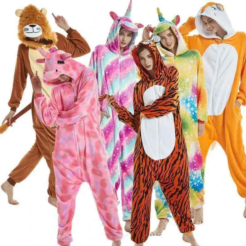 Adults Animal Onesies Unicorn Pajamas Couple Sleepwear Women Men Winter Unisex Kigurumi Costumes Cartoon Flannel Rabbit Pajamas