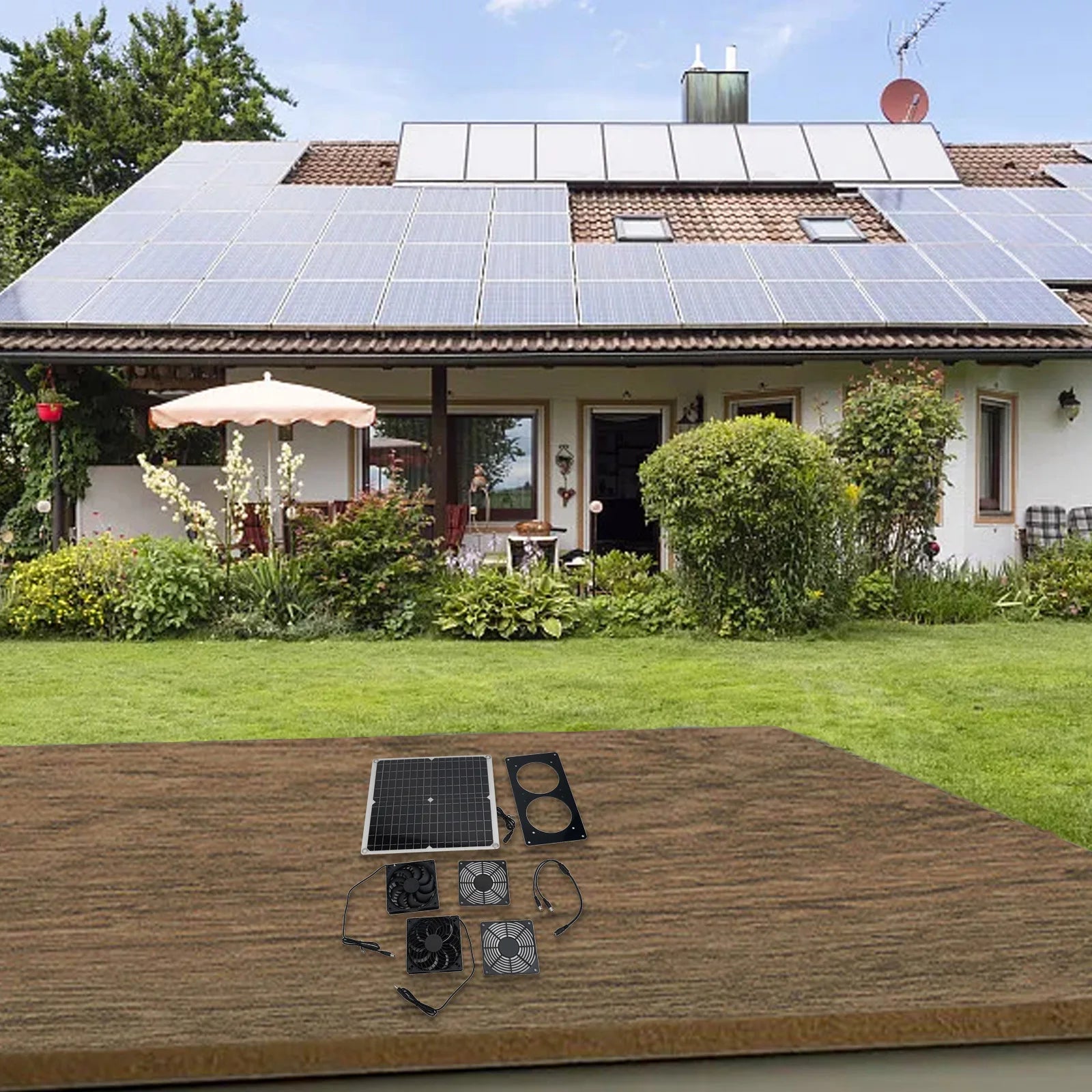Cooling W Solar Panel Fan Outdoor Solar Exhaust Fan RV W Solar Panel Durability Greenhouses Exterior Laminated Chicken Coops