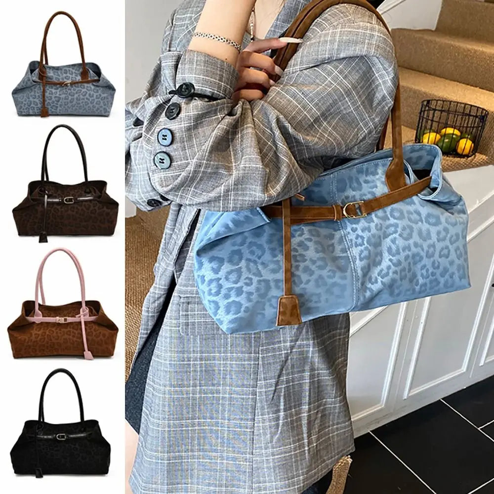 Trendy PU Leopard Print Tote Bag Large Capacity Casual Women's Shoulder Bag Versatile Underarm Bag Females Handbags Purses