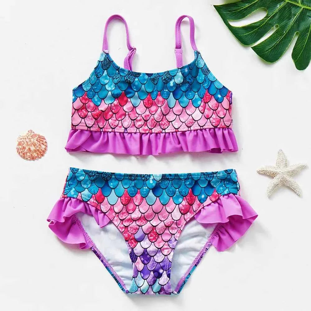 2-10Y New Fashion Kid Rainbow Design Bikini Set Lovely Two Pieces Child Swimwear Cute Girl Flouncing Swimsuit Summer Beachwear