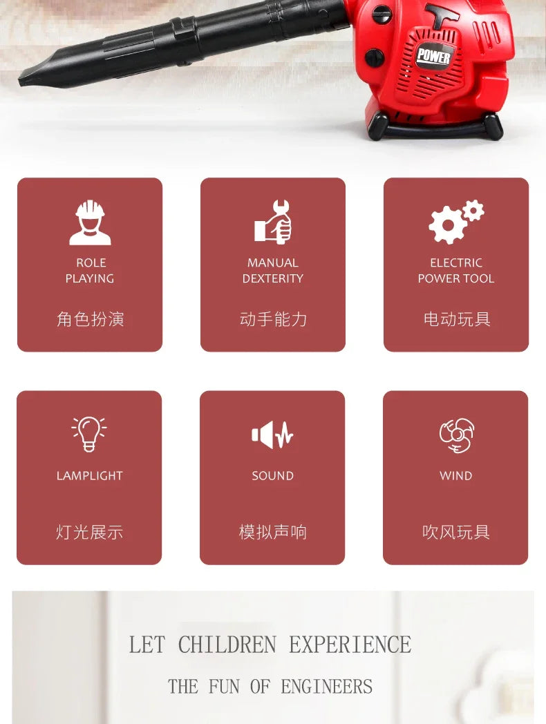 Children Electric Toolbox Pretend Play Toys Baby Simulation Tools Repair Lawn Mower Saw Hair Dryer Toy Maintenance Tool for Kid