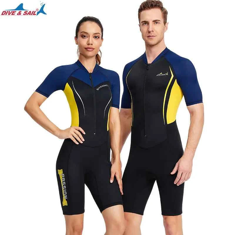 Men Women New Couple Diving Suit One-piece Sunscreen Swimsuit Short-sleeved Shorts 1.5mm Snorkeling Surfing Warm Shorty Wetsuit