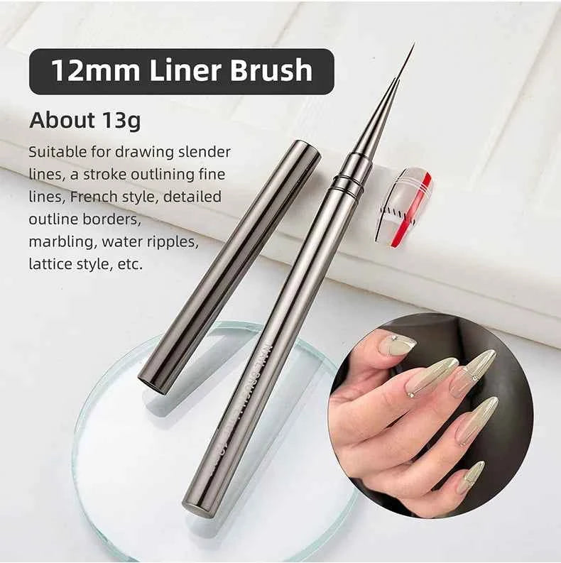 5PCS/set 6/9/12/15/18mm Nail Liner Brush Set Drawing Lines Stripe Painting Flower Pen Nail Art Manicure Metal Handle Brush Set