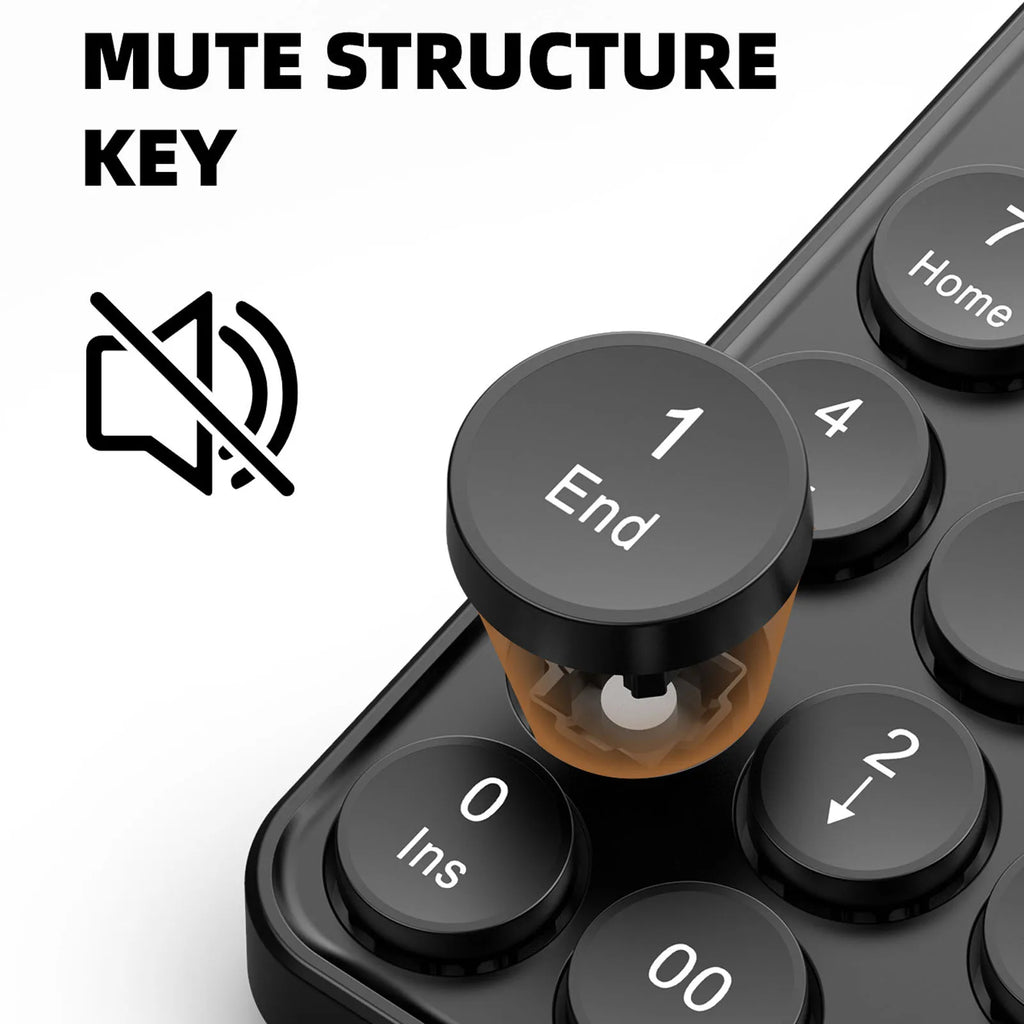Mini Numeric Keypad with Round Keycaps 2.4G Wireless & BT Portable Financial Accounting Numpad Number Keyboard for PC Laptop