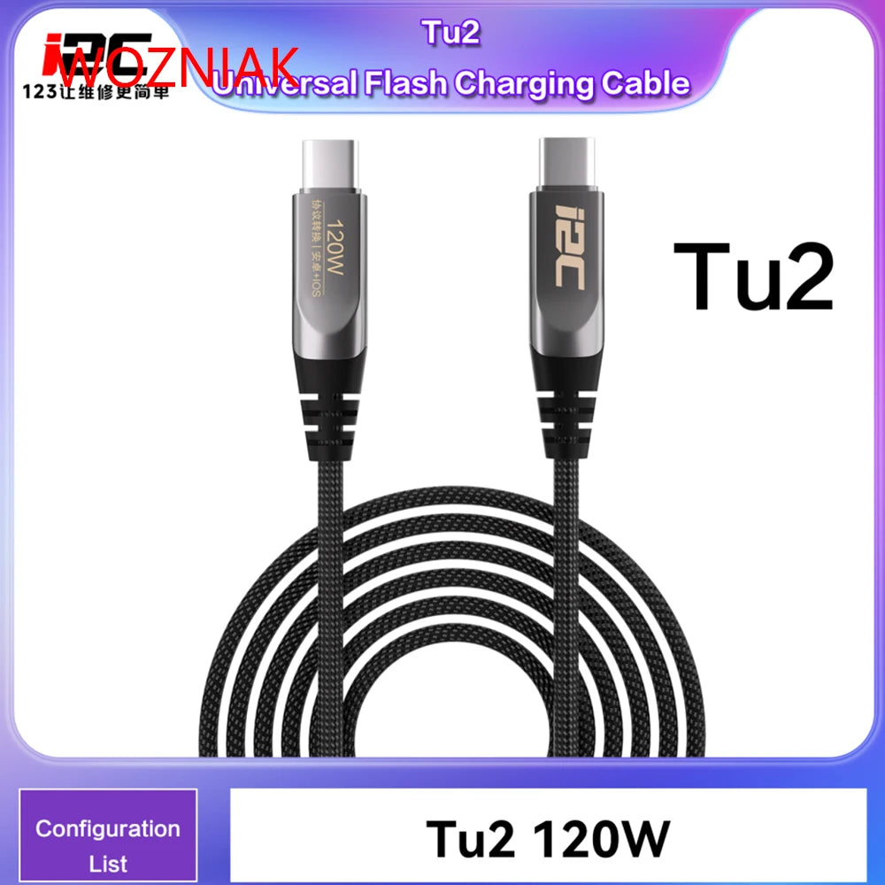 I2C Turbo TU1 TU2 1.2/1.8 Meters 65W 120W High Power Universal Flash Fast Charging Cable for IOS Android Mobile Phones Repair