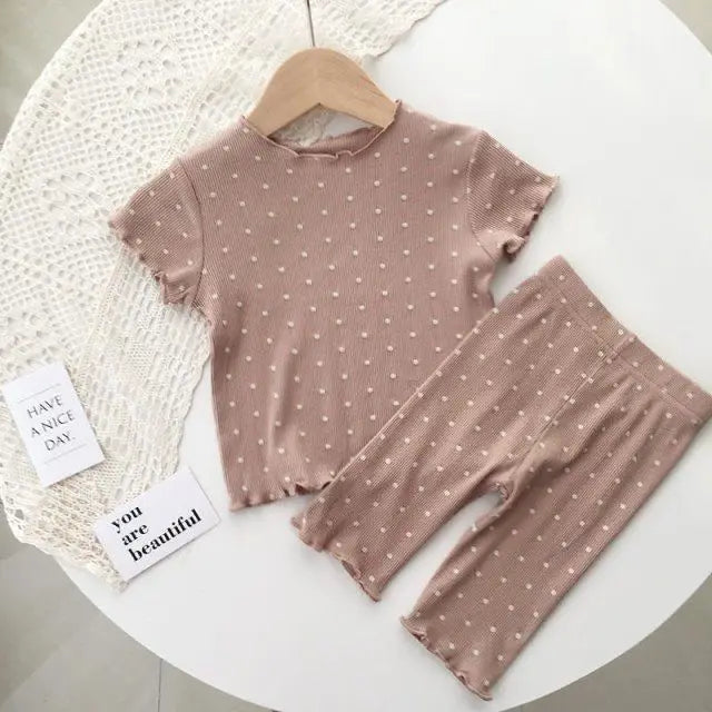 New Korean Home Clothes Baby Girls Summer Pajamas Suits Two-piece Flora Print Tshirt 1-8 Years Short Sleeve Tops+Short Pants