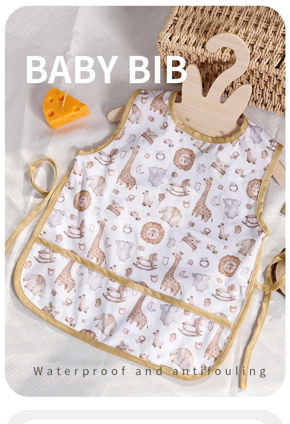 Elinfant waterproof magic tape baby feeding bibs, multifunctional breathable baby saliva towel burp cloth