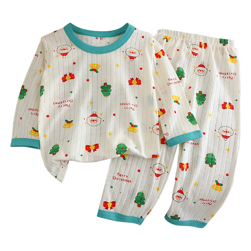 Summer Kids Cotton Pajama Sets Long Sleeve Pants Suitable Baby Gentle Nighttime Comfortable Sleepwear in Air Conditioned Rooms