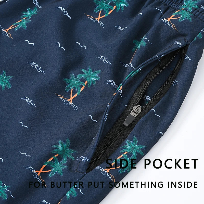 ESCATCH 2026 Summer New Arrival Mens Shorts 2 in 1 Quick Dry Gym Printing Swim Trunks Beach Side Zipper Pockets Swimsuit