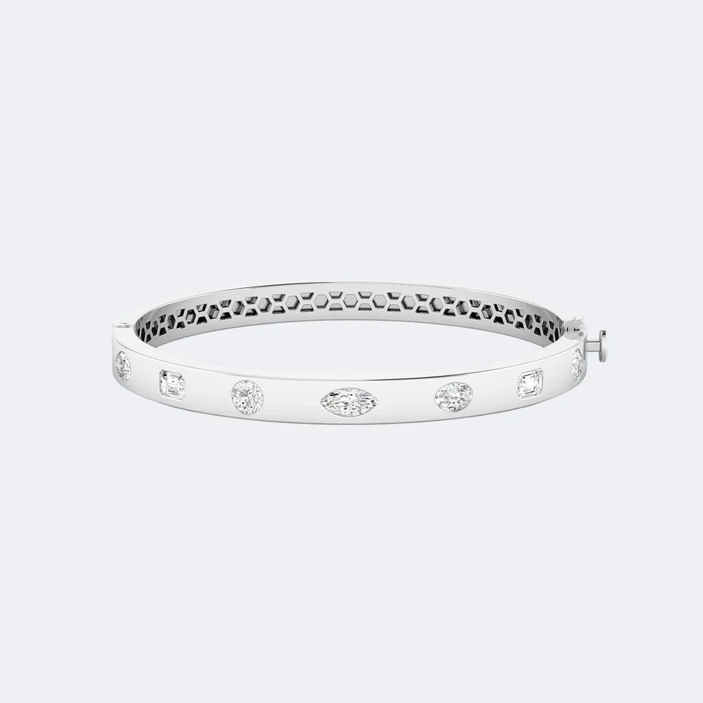 2.00CTW Mixed Cut Diamond Station Bangle Bracelet