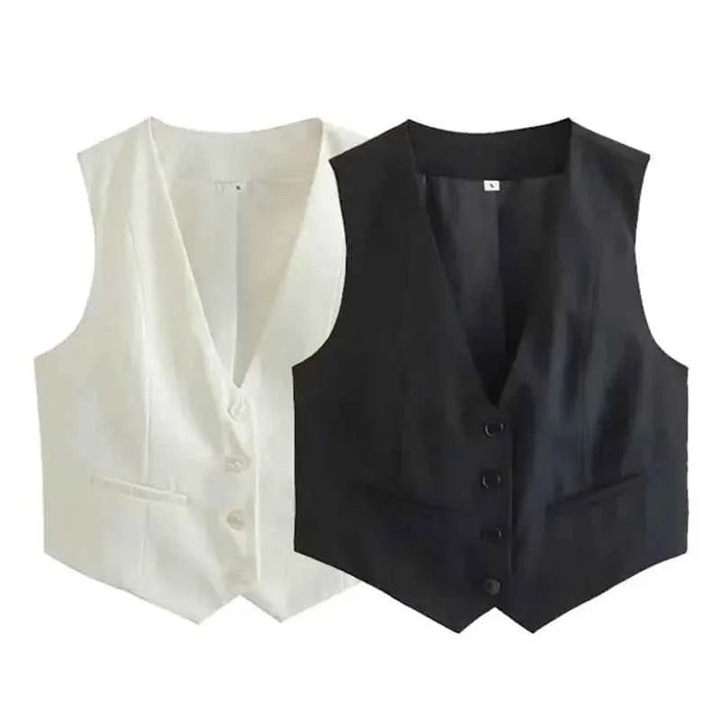 HH Women Fashion Solid Suit Vest Sleeveless Cropped Waistcoat Tops Vests Spring Summer Casual Office Lady Chic Tops