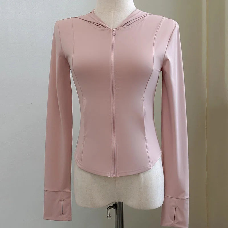Women's Lce Silk Sun Protection Jacket 2026 New Long Sleeve Hooded Summer Thin Zipper Cardigan Korean Short Slim Sports Outwear