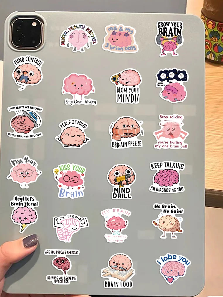 50PCS Funny Brain Pink Stickers DIY Diary Laptop Luggage Skateboard Graffiti Decal Fun Children’s Classic Toy