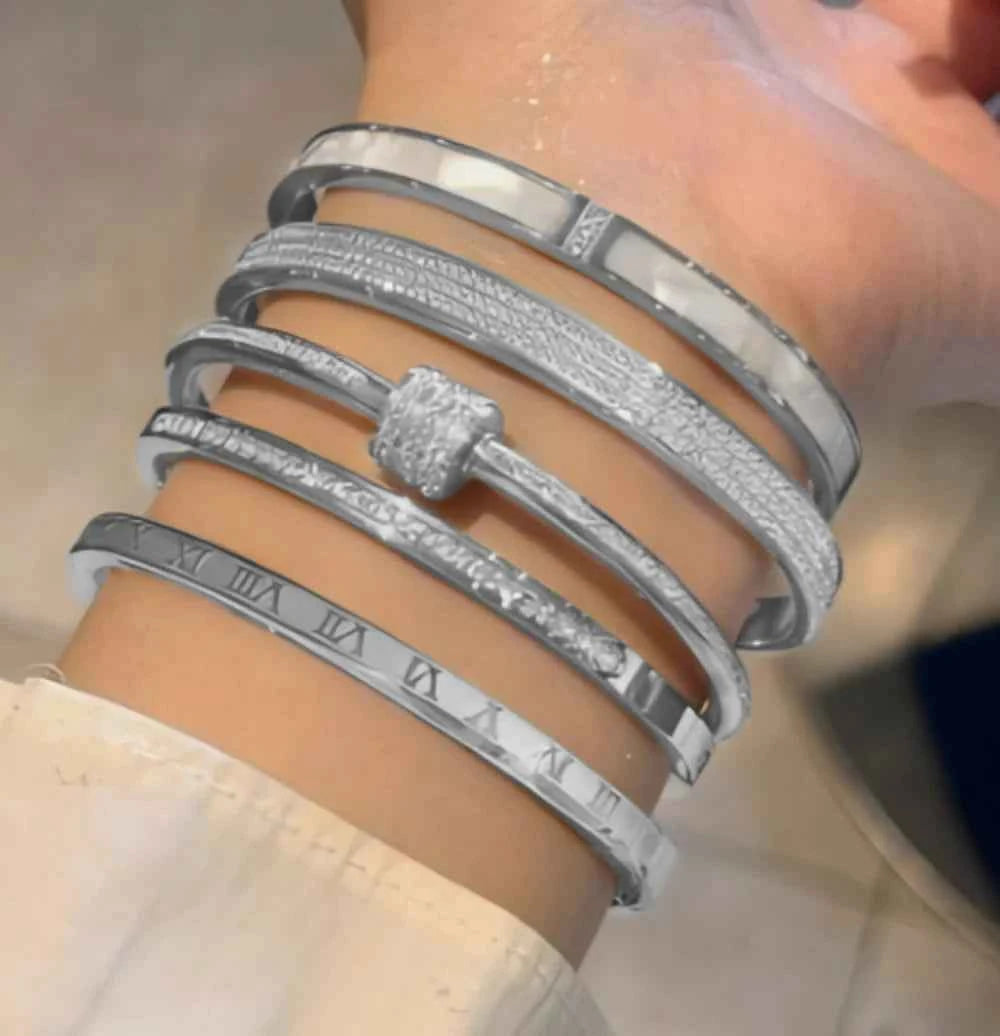 Yupsk Titanium Steel Couple's Bracelet Shiny Zircon Inlaid Stainless Steel Bangles Gold/Silver Color Female Jewelry Gift