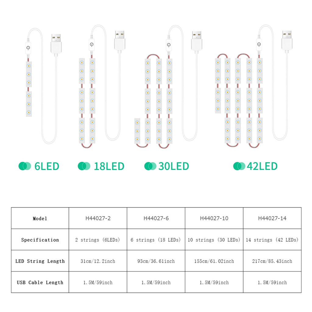 LED Makeup Mirror Lights 6/18/30/42 LEDs Dimmable Touch Control Vanity Bathroom Dresser Mirror Light with USB Cable Strip Lights