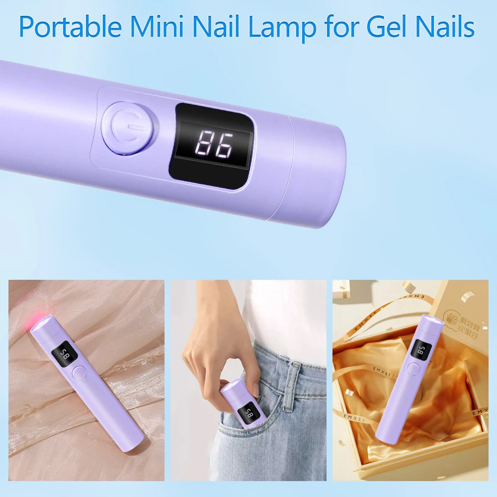 YIKOOLIN Portable Handheld UV Nail Lamp LED Mini Nail Dryer with LCD Screen USB for Gel Nails USB Rechargeable Nail Light