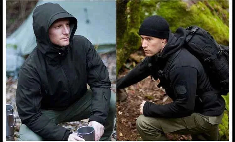 Winter Autumn Tactical Jackets Elastic Men Fleece Waterproof Suits Fishing Warm Hiking Camping Tracksuits Set Hood Coat S-5XL