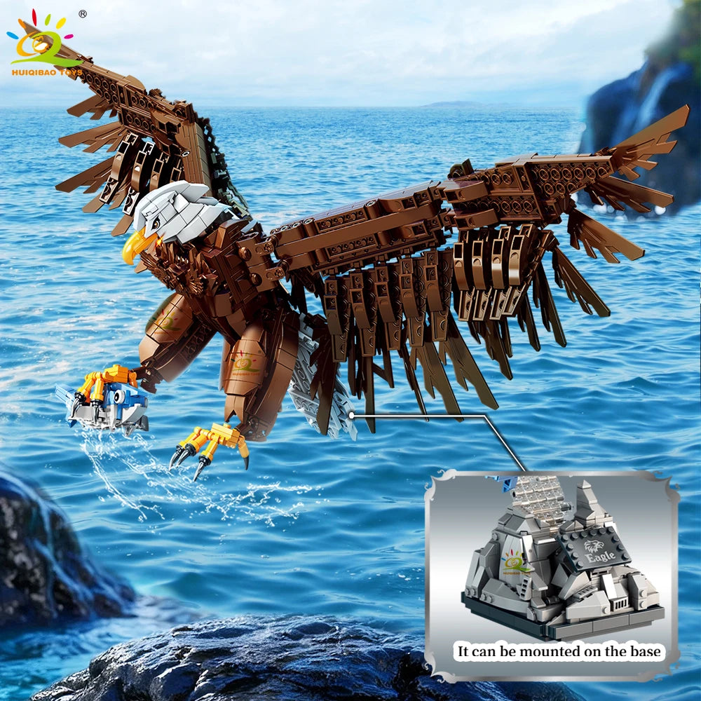 HUIQIBAO1214PCS Eagle Model Building Block MOC Falcon Animal Series Bricks Assembly Toy For Children DIY Home Desk Decoraction