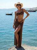 Butter Yellow 3-Piece Bikini Set Flower Chi Bathing Suit with Long Skirt Coverup Beach Outfit Resort Wear 2025 New Swimsuit K303