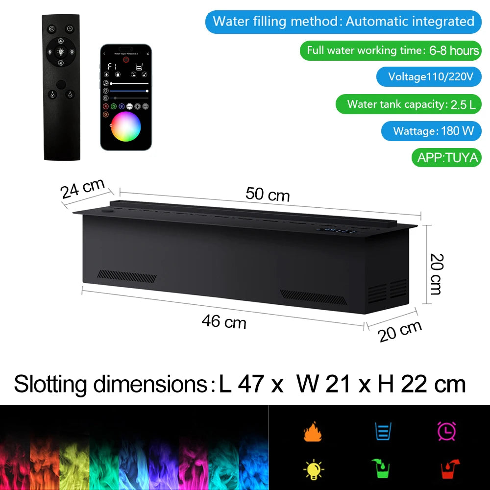 Water Electric Fireplace 3D Mist Fireplace Embedded Realistic Mist Flame Remote Control APP Interior Decoration Steam Fireplace