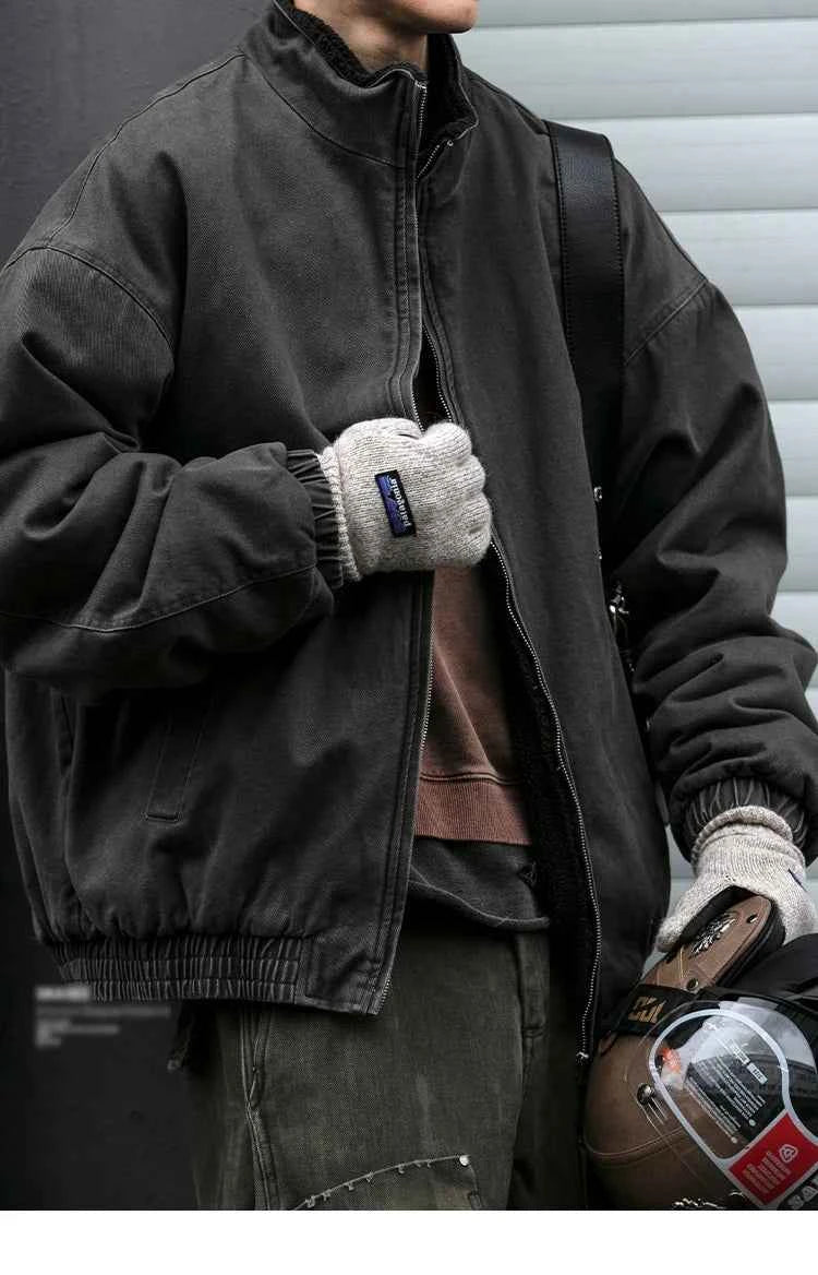 Japanese Vintage Polar Fleece Jacket Men Winter High Quality Thick Jacket Korean Streetwear Loose Couple Trendy Warm Coat Male