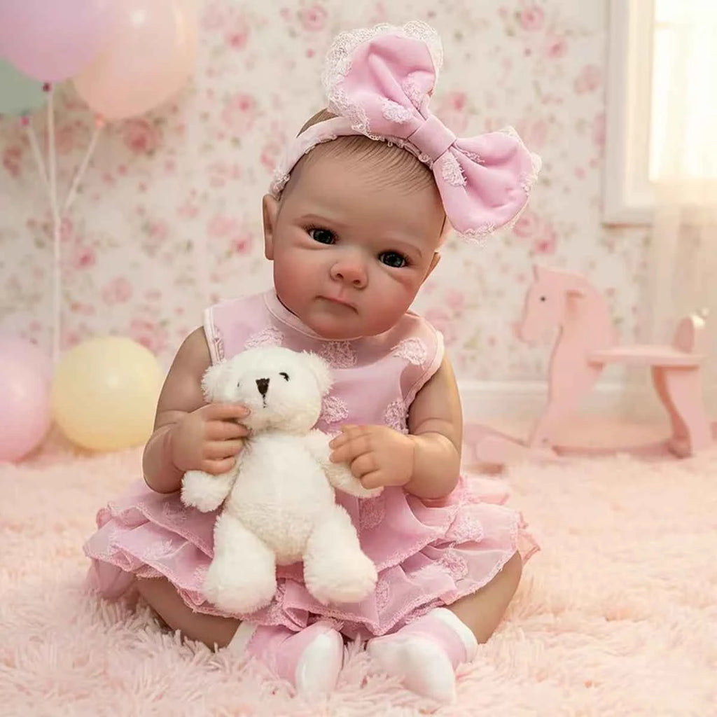 JOYORA Realistic Rebirth Doll Pink Dress Fashion Doll High Quality Soft Vinyl 3D Skin Baby Doll Cute Children Playmate Gift Toy