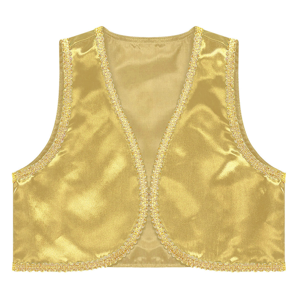 Children Boys Arabian Prince Costume Genies Vest Open Front Golden Genies Waistcoat for Party Halloween Cosplay Fancy Dress Up