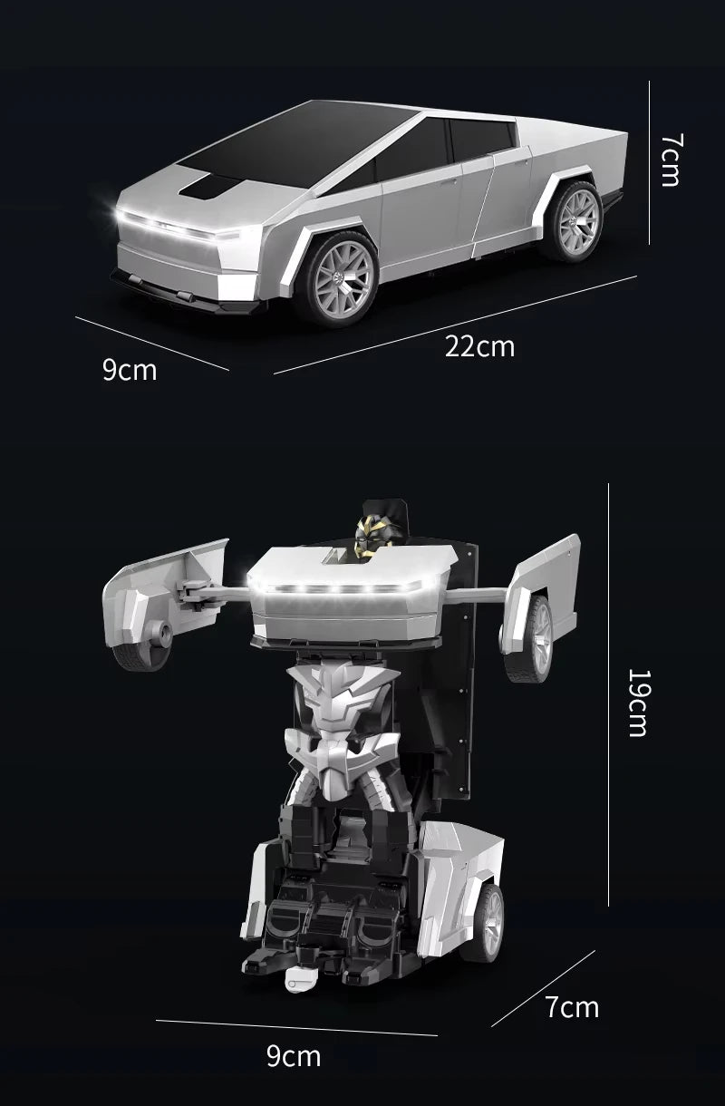 2.4GHz Cyber Pickup Remote Control Robot Car Toy One Click Transformation with LED Light 360° Rotation Drift Mode Children's Gi