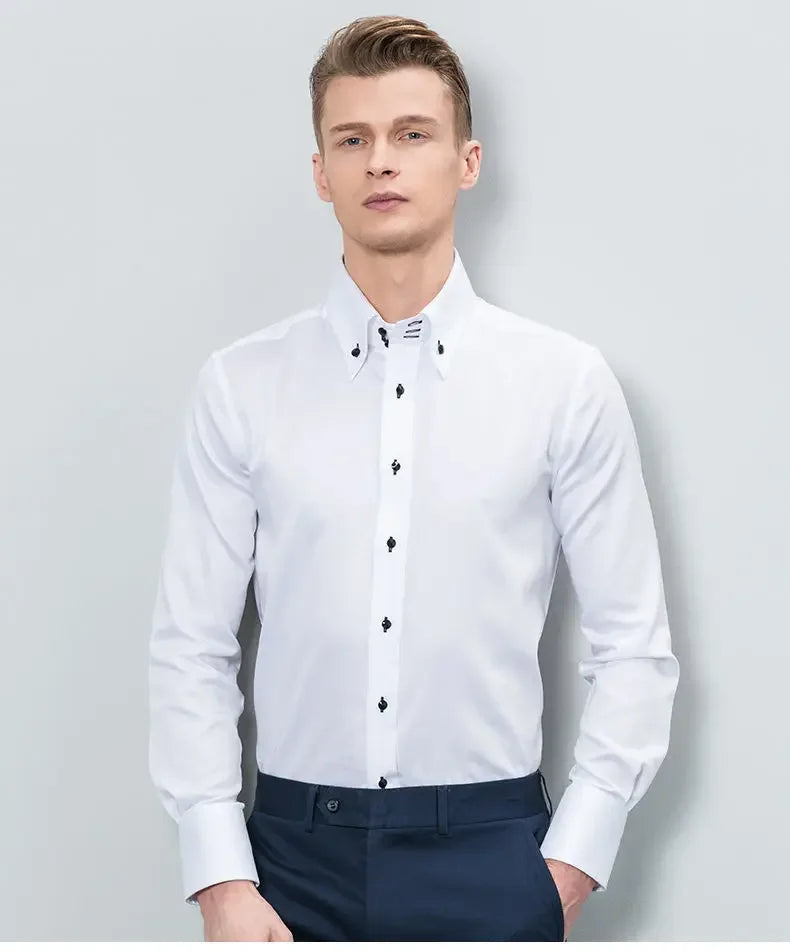Men's Dress Shirts with New Stretch and Anti-Wrinkle Technology, Long Sleeve Business Blouse for Slim Fit Camisa Social
