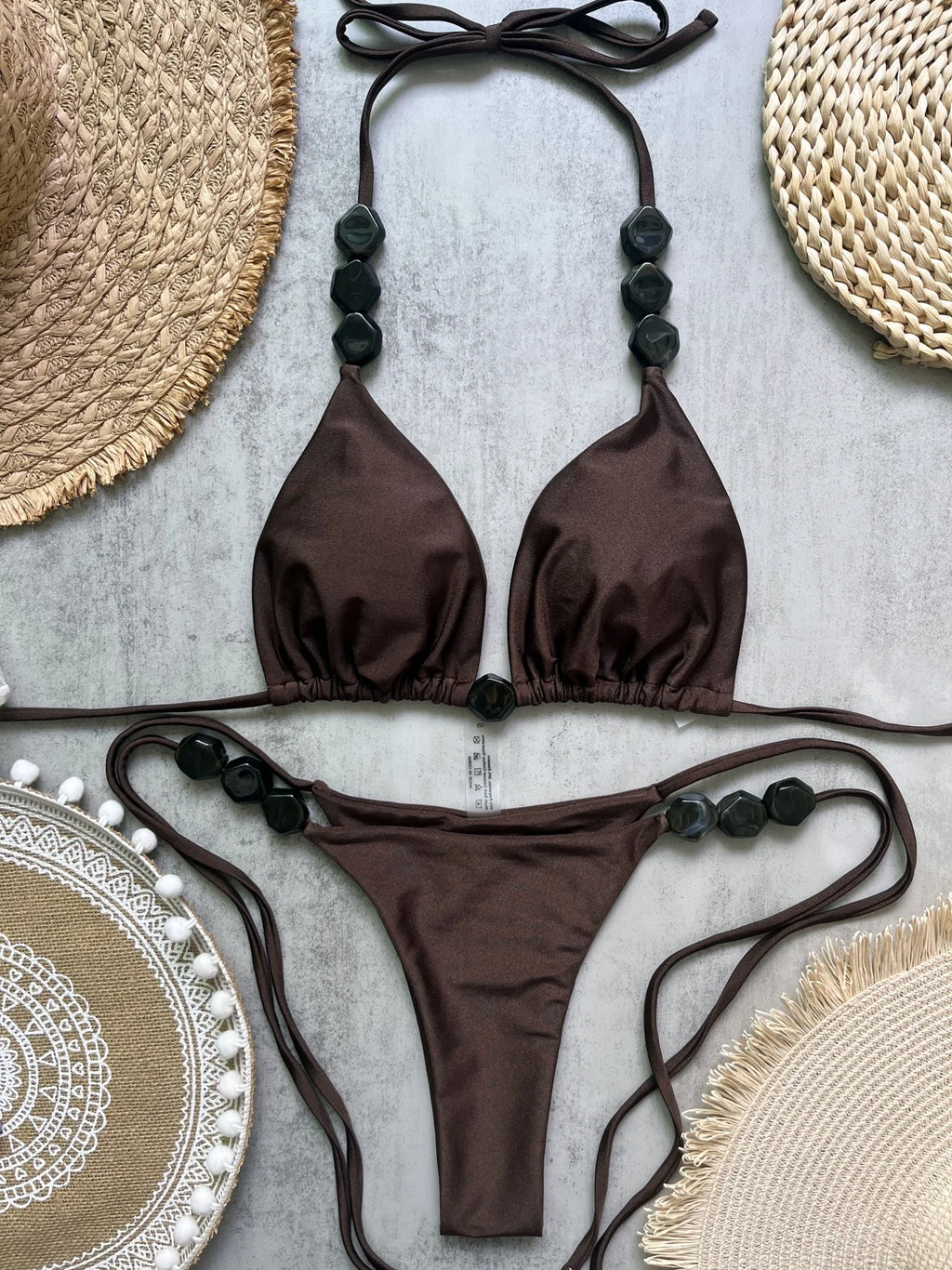 2026 Sexy Bead Bikini Swimwear Women Halter Bikini Swimsuit Beach Halter V Neck Bikini Set Beachwear Summer Bathing Suit