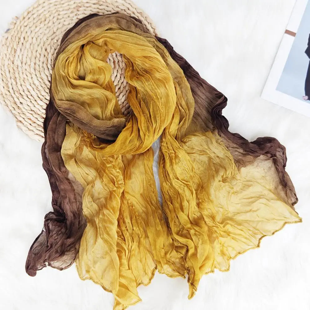 2025 Cotton Hemp Pleated Scarves Women's Gradient Color Linen Scarf  Fashionable Trend Fold Shawl Windproof Sand Proof Headscarf