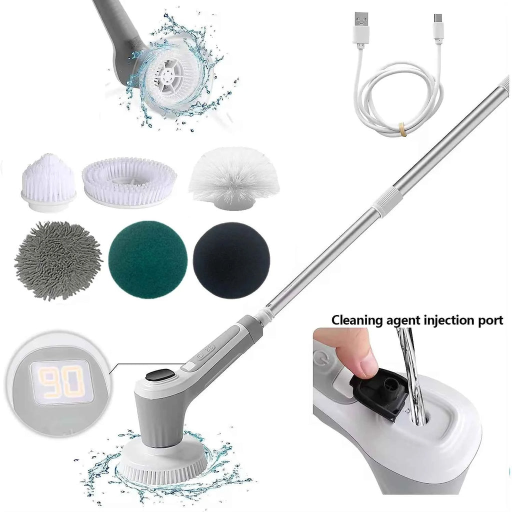 Electric Spin Scrubber IP68 Waterproof Wireless Cleaning Brush 2 speeds Adjustable Extend Handle Ground Kitchen Mult Home Tool