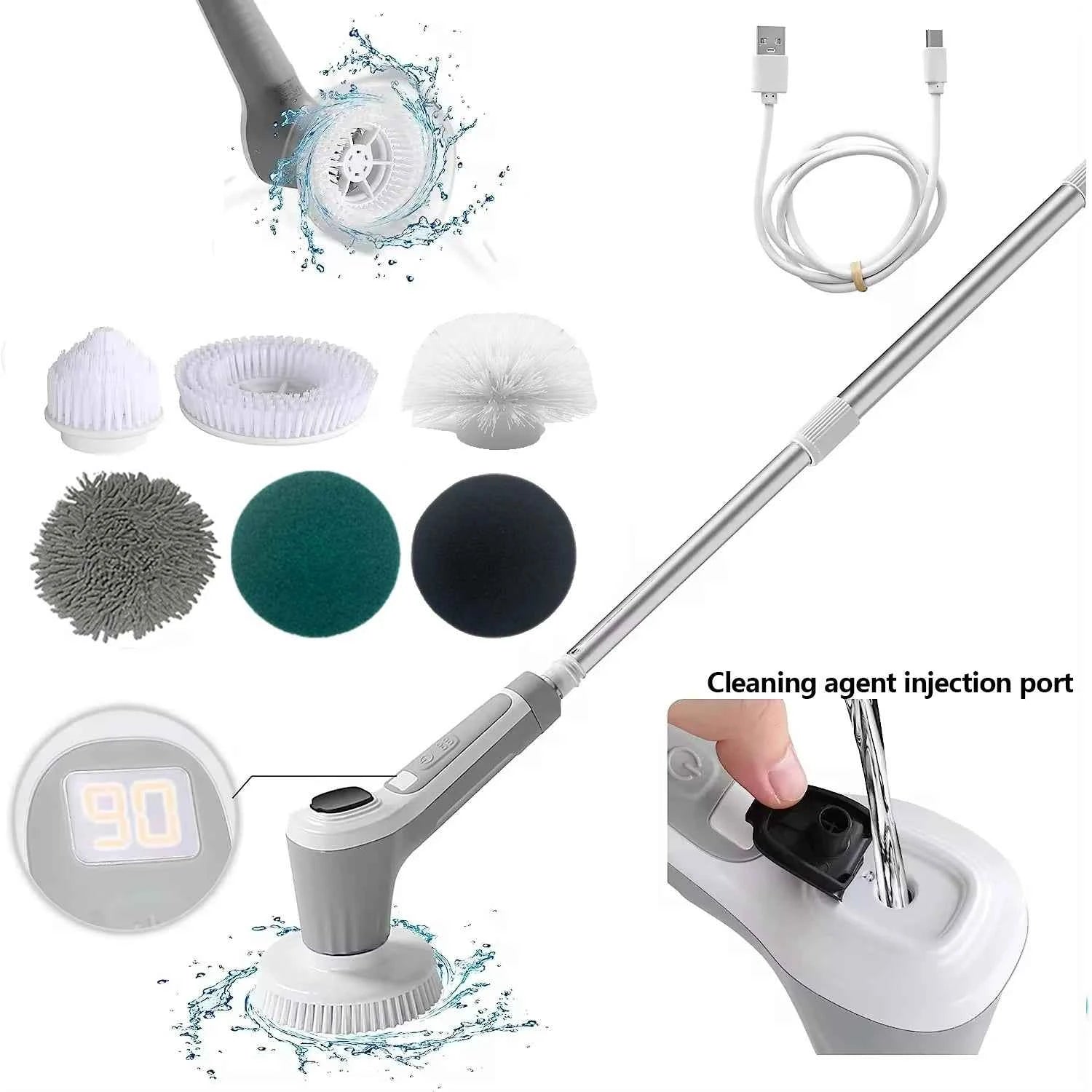 Electric Spin Scrubber IP68 Waterproof Wireless Cleaning Brush 2 speeds Adjustable Extend Handle Ground Kitchen Mult Home Tool