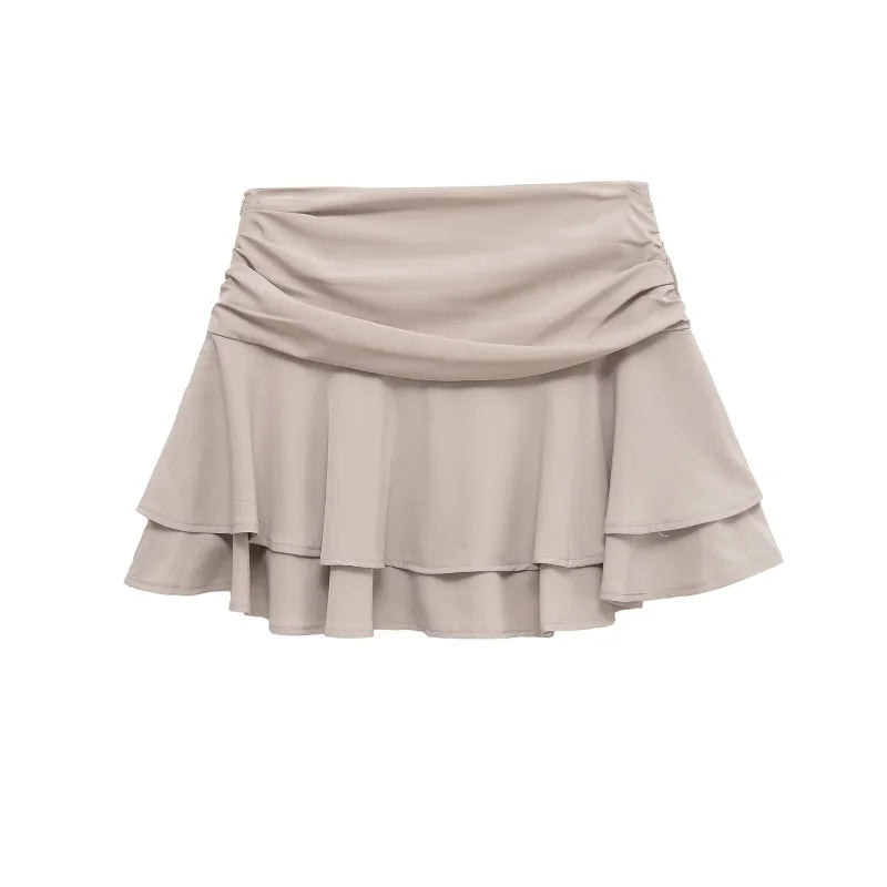 ETJ 2025  women's summer new sexy fashion hot girl style flouncy stacked decoration mid-waist short skirt pants