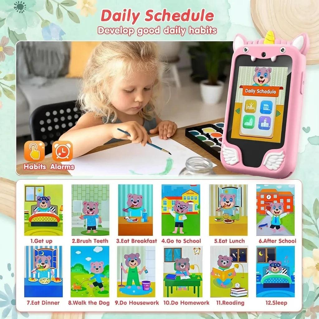 Kids Smartphone Toy with Camera & MP3 Player, Touchscreen Learning Phone for Boys Girls Silicone Pretend Cell Phone Gift