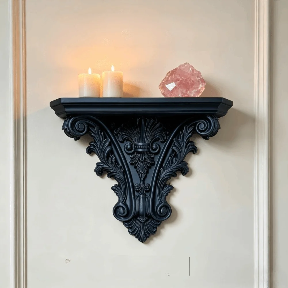 Durable 3D Printing Floating Shelf Unique Carving Gothic Wall Decor Decorative Retro Wall Mounted Shelves Goth Home Decor