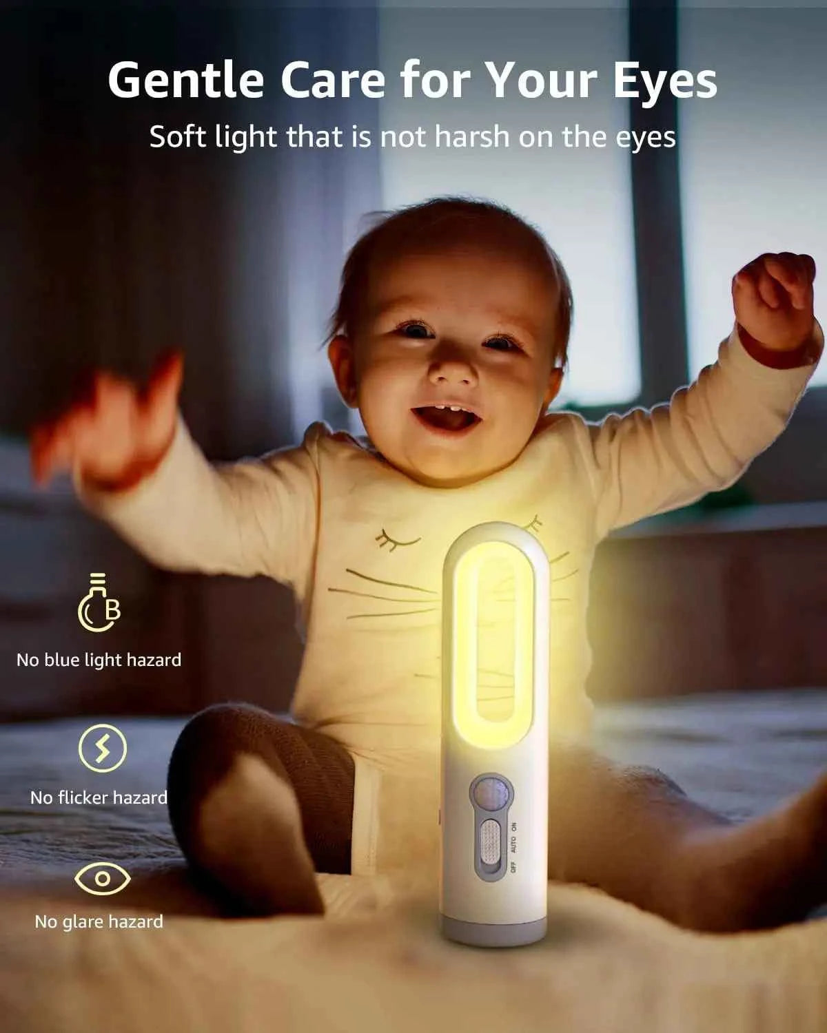 Motion Sensor Night Light Bedroom Bathroom Portable 2 in 1 Flashlight Reading Camping Lighting Baby Feeding Eye Care Bedside Lam