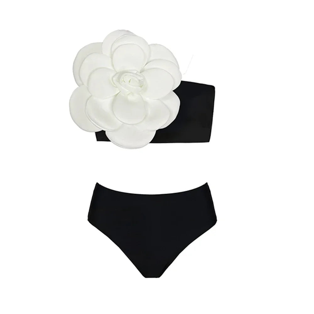2026 New Sexy White 3D Flower Solid Two Piece Push Up Bikini Set Luxury Swimwear Women Swimsuit Beachwear Summer Bathing Suit