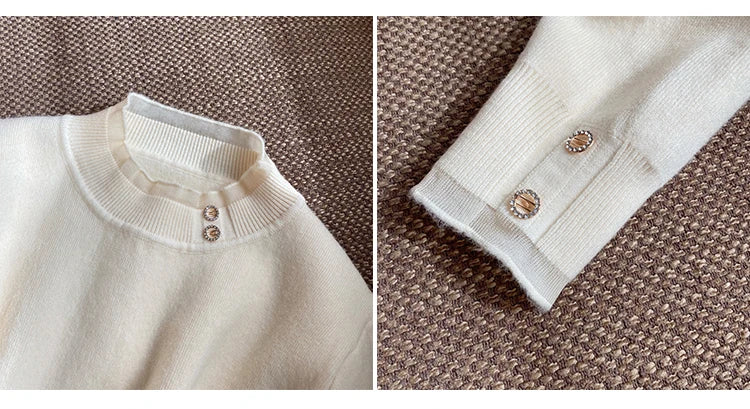 2026 Knitted Women Sweater O-neck Button Pullovers Autumn Winter Basic Sweaters for Female Pullover Slim Solid Bold Lace Tops