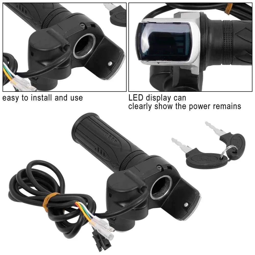 Throttle Grip E-bike Handlebar with Lock Ebike 36V 48V 60V Electric Bicycle Scooter Accelerator Power Indicator Key LED Display