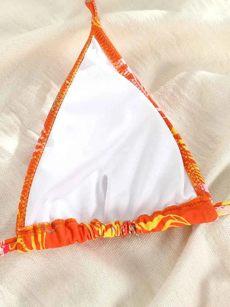 Sexy Triangle Chains Bikini Sets Micro Thongs Swimsuit Women Bathing Suit Biquini Bandage Beachwear Print Swimwear Thong Bikini