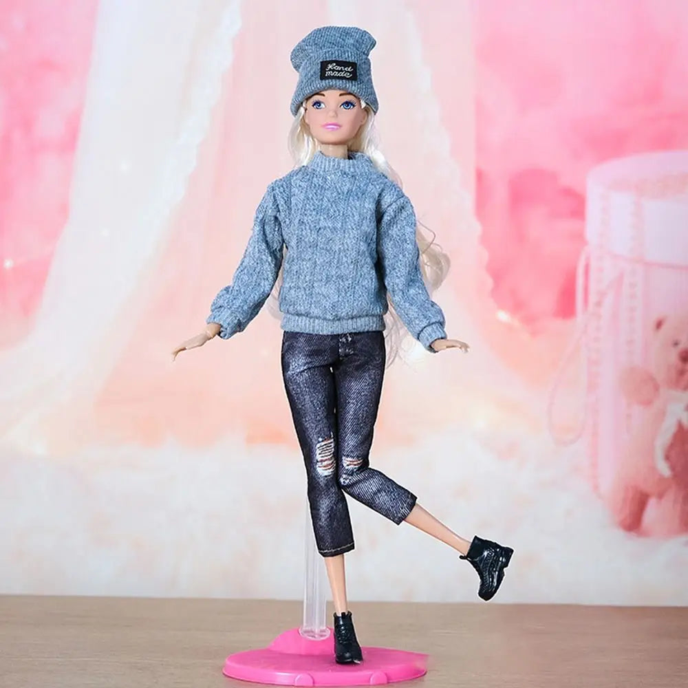 Doll Casual Clothes Hats Winter Wear Sweaters Pants Handmade Girl Doll Wearing Set For 1/6 Doll Clothes Accessories DIY Gift