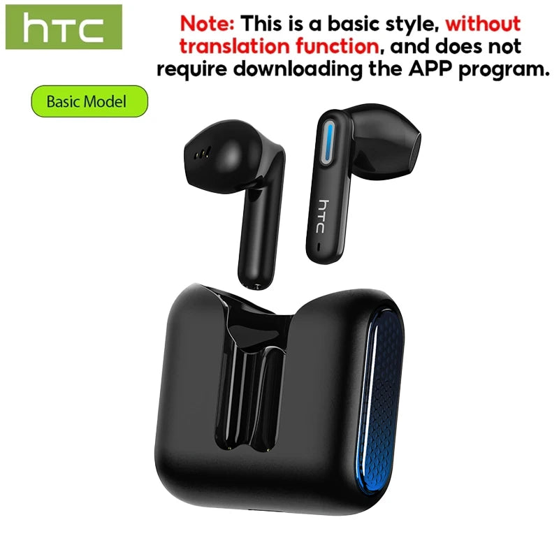 2026 Language Translator Earbuds HTC NE49 TWS Low Latency Gaming Earphones Bluetooth HiFi Stereo Sound HD Call With Mic