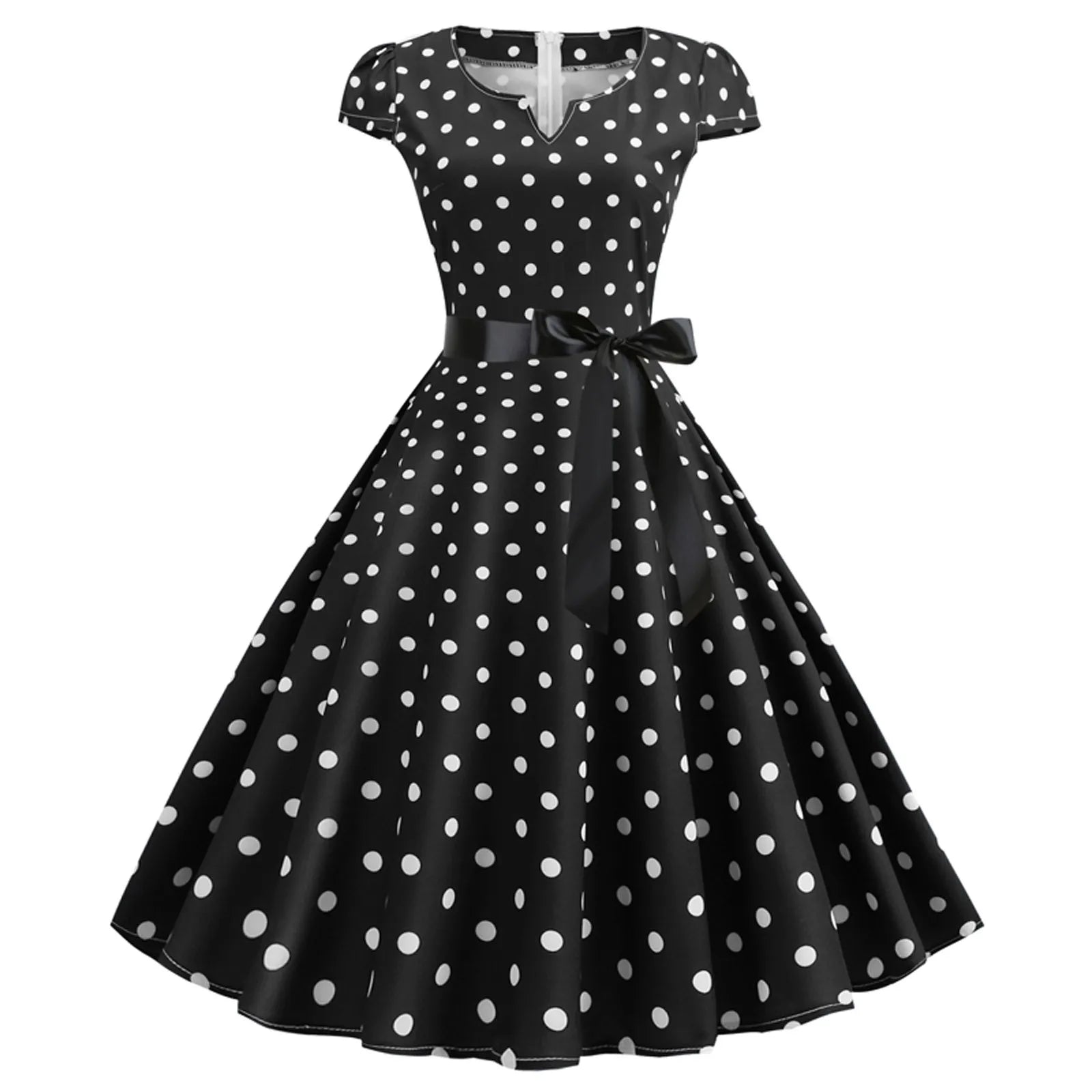 Woman Retro Dresses Audrey Hepburn 1950s 60s Rockabilly Polka Dot Printed Bowknot Pinup Ball Gown Party Dress Robe Vestidos