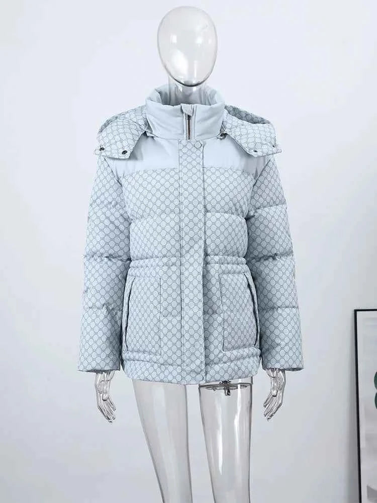 Printed Female Winter Cotton Quilted Jacket Hooded Thicken Zipper Single Breasted Long Sleeve 2025 New Casual Coat Loose Outwear